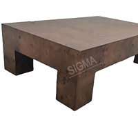 Table basse carrée en bois de ronce brun antique haut de gamme, meubles vintage pour salon, table basse en bois