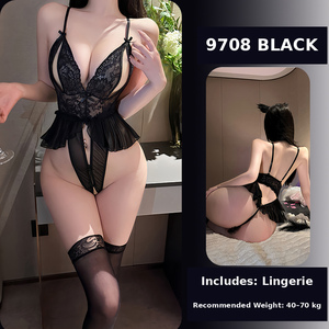 Ensemble de lingerie sexy en dentelle, body sans entrejambe, costume de jeu de rôle mignon pour femme, avec bas, vente en gros et dropshipping - Product Image 2