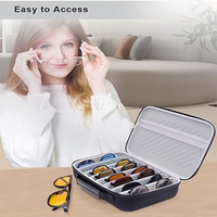 D6039 Étui de rangement portable noir pour lunettes de soleil avec 8 compartiments, coque rigide en EVA, support pour lunettes, organisateur de lunettes