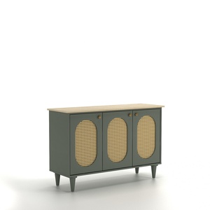 Aparador Moderno de Ratán con Membrana Verde Oliva y Acabado en Roble Sonoma - Product Image 1