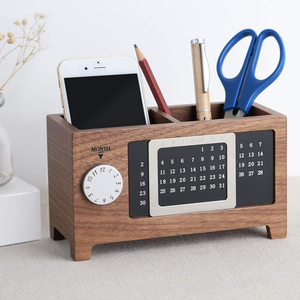 Delicate Solid Wood Business <strong>Desk</strong> Pen Holder <strong>Wooden</strong> Storage Bucket Perpetual Calendar Office Supplies Wood Crafts Wall Signs - Product Image 3