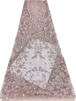 Tissu en dentelle brodée florale de luxe violet avec paillettes, tissu écologique pour vêtements