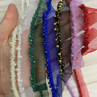 Bande de garniture à franges imprimée, ornée de perles, de chaînes de diamants, de paillettes et de dentelle, colorée, pour robes, chaussures, sacs, extensible et brodée