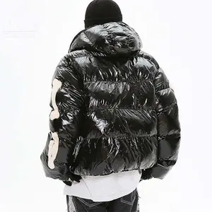 YuFan jaket cetakan tengkorak berkilau, mantel empuk angsa bebek bercetak untuk pria musim dingin pakaian tahan angin