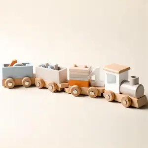 Conjunto de trem de madeira multifuncional personalizado de alta qualidade para presente de bebê com números e blocos de brinquedo