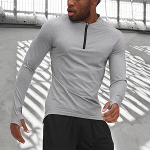 Customizable Winter 1/4 <b>Zip</b> Long Sleeve Men's Gym <b>Shirt</b> Outdoor Workout Compression Fitness Sports Top Slim Fit Moisture Wicking - Product Image 2