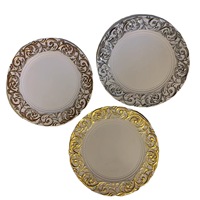 Assiettes de présentation de table en plastique rose doré, 13 pouces, vintage, élégantes, avec bordure fleurie rétro brillante, pour mariage