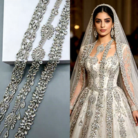 Bande de strass en cristal argenté, ceinture à appliques perlées transparentes pour robe de mariée, ceinture de mariée et robe de soirée, décoration Abaya Dubaï