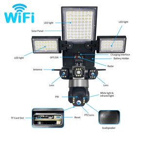 Caméra de <span class=keywords><strong>surveillance</strong></span> solaire extérieure 4G/WIFI, lampadaires, batterie 16000mAh, 3 modes d'éclairage, capteur de mouvement, télécommande, caméra IP à trois objectifs - Product Image 1