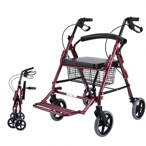 Andador Plegable Portátil para Personas Mayores, Carrito de Compras de Cuatro Ruedas, Aleación de Aluminio, Talla Única, Rojo Líquido - Product Image 4