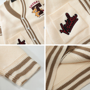 Custom Oem V Neck College Sweateer Embroidery Letter Cartoon Patches Knitted Knitwear Unisex <strong>Varsity</strong> Sweater Letterman <strong>Cardigan</strong> - Product Image 6