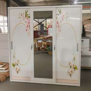 <span class=keywords><strong>Armoire</strong></span> coulissante en acier à imprimé floral avec miroir, grande capacité, placard de chambre à coucher, trois portes, <span class=keywords><strong>armoire</strong></span> à vêtements, meubles de maison - Product Image 2