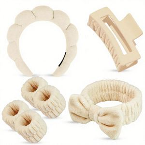 Ensemble de spa 7 pièces en flanelle douce : Bandeau, bracelet, serviette de cheveux, accessoires de soin de la peau, coiffe élégante pour maquillage, cadeau pour femme - Product Image 1