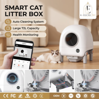 Bac à litière carré en plastique fermé pour chat, nettoyage automatique, grande capacité 72L, contrôle via application WiFi, conteneur de déchets 7L, anti-pincement pour chat