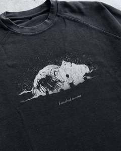 T-shirt <span class=keywords><strong>Termica</strong></span> a Maniche Lunghe Raglan in Maglia Waffle con Grafica Anime Dotwork, <span class=keywords><strong>Nera</strong></span> Sbiadita Effetto Vintage, Personalizzabile, per Commercio all'Ingrosso - Product Image 2