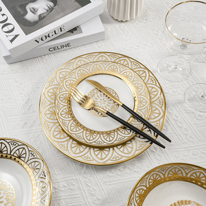 Wholesale Eco-Friendly <strong>Kitchen</strong> Porcelain Serving Dinner <strong>Plates</strong> Golden Rim Dinnerware <strong>Sets</strong> for Mother's Day Housewarming Gifts - Product Image 2