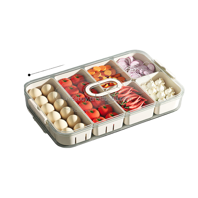8-Grid Divided Portable Snackle Box Container Food Grade Snackle Storage Box Clear Food Serving Tray With Lid for Fridge Pantry