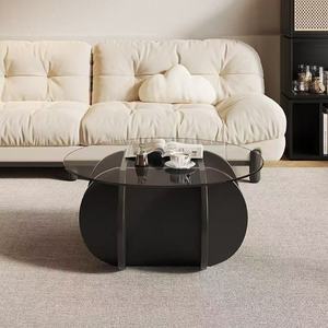 Modern Round Glass Top Coffee <strong>Table</strong> with Fluted <strong>Pedestal</strong> Base White Finish Living Room Center <strong>Table</strong> <strong>Small</strong> Space Furniture - Product Image 3