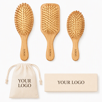 Ensemble de brosses à cheveux en bambou avec logo personnalisé, brosses à cheveux en bois biodégradable pour démêler et masser le cuir chevelu, brosses à cheveux en bambou