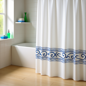 Cortina de Ducha de Vinilo de 240x200 cm con Diseño de Patrón Azul para Baño - Product Image 3