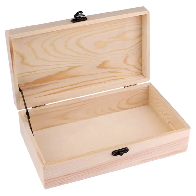 Wholesale High Quality Popular Large Wooden Box With Hinged Lid Solid Lock Natural Wood Keepsake Wooden Box