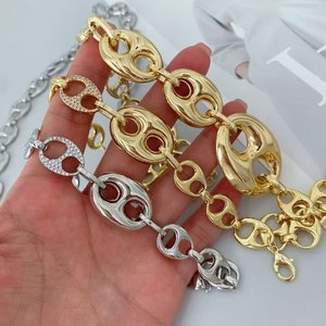 Новый набор: ожерелье и браслет из позолоченной меди 18K в форме свиного носа, модный стиль, подарок на День святого Валентина, для повседневной носки - Product Image 6