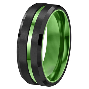 Bagues personnalisées en <span class=keywords><strong>aluminium</strong></span> vert de Cheng Jewelers, incrustation de tungstène noir plaqué 8 mm, bagues de combat vertes pour hommes - Product Image 2