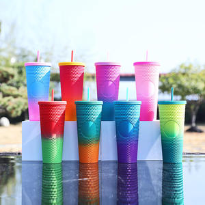 Vaso de Plástico Personalizado de Doble Pared con Diseño de Diamantes, Vaso con Incrustaciones de Diamantes, Libre de BPA, con Pajita y Tapa - Product Image 1
