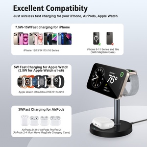 แท่นชาร์จไร้สาย 3 in 1 แบบแม่เหล็ก 15W สำหรับ iPhone ซีรีส์ หูฟัง และนาฬิกา รุ่นใหม่ - Product Image 6