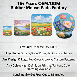 OEM Chinese Wash Painting Flower Gaming Mouse Pad Large Desk Mat Waterproof Fabric Mousepads with Stitched <b>Edge</b> Non-Slip <b>Rubber</b> - Product Image 5