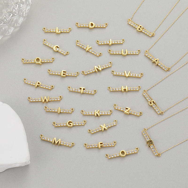 Manna Gold Plated Initial Alphabet Pendant Zircon Gold Filled  Connectors Letter Charm for Jewelry Making Accessories