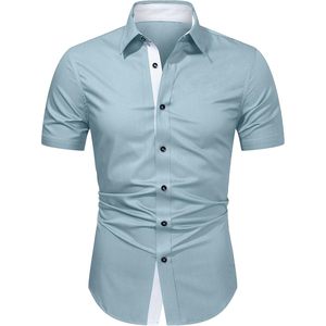 Jmierr Áo sơ mi nam cổ điển thường ngày nút xuống <span class=keywords><strong>chambray</strong></span> lanh áo sơ mi không nhăn ngắn tay áo đơn ngực đóng cửa kích thước 3XL - Product Image 3