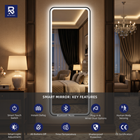 Espejo de Pared LED Moderno de Cuerpo Entero con Luces, Interruptor Táctil, para Hotel, Baño, Cocina, Sala de Estar, Salón, Gimnasio y Apartamento