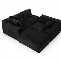Canapé modulaire convertible en tissu velours côtelé, style luxueux, ensemble de canapés d'intérieur sans structure avec coussins et revêtement en tissu