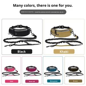 Correa de Cintura Multifuncional para Mascotas, Ajustable, de Nailon a Rayas, con Bolsa, Retráctil, con Costuras Reflectantes - Product Image 3