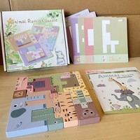 Blocs de construction en bois à motifs 3D d'animaux de la ferme russes, certifiés EN71, pour l'éducation de la petite enfance