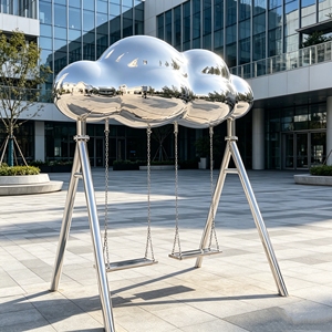 Sculpture moderne abstraite en forme de cône, résistante aux intempéries, en FRP et acier inoxydable, pour bureaux de vente immobilière, aéroports et parcs - Product Image 4