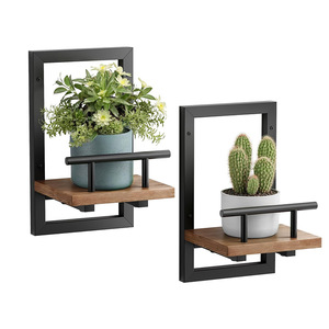 <b>Wall</b> Mounted Wooden Plant <b>Display</b> Rack Rectangle Single Layer For Home Decor And Storage - Product Image 3