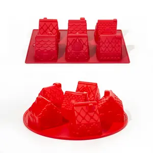Pastry Tools 3D6 6 Cavity Silicone Christmas House Shape Cake Mold For Baking
