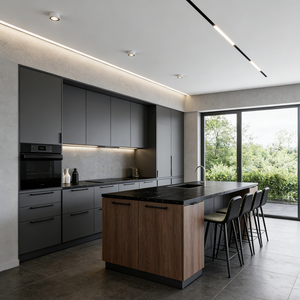 Mueble <span class=keywords><strong>de</strong></span> Cocina <span class=keywords><strong>de</strong></span> Dos Tonos Personalizado con Isla <span class=keywords><strong>de</strong></span> Cocina, Panel Mate, Almacenamiento Integrado, Ecológico, Listo para Armar - Product Image 1