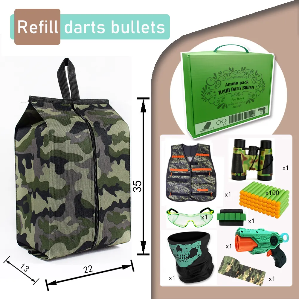 Kit de chaleco táctico para niños, pistola de balas suave con Clips de recarga, gafas, dardos con bláster (HM102R)