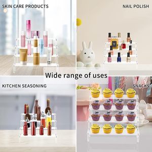 Rak pajangan akrilik transparan, kosmetik gaya tangga kustom koleksi patung kecil rak tampilan kue makanan penutup - Product Image 5