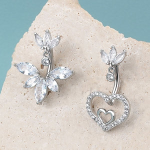 Lingchee Cz cuelga corazón flotador doble montaje ombligo pendiente ombligo anillo Piercing joyería Acero inoxidable circón al por mayor - Product Image 2