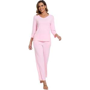 Ensemble de pyjama pour femmes en gros, haut à manches 3/4, pantalon large, en viscose de bambou douce, vêtements de détente, tailles S-XXL - Product Image 1