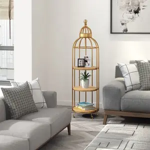 ยุโรป Creative Bird Cage Wrought Iron ดอกไม้ Stand Coffee Shop Multilayer ไม้ Partition Rack Living Room