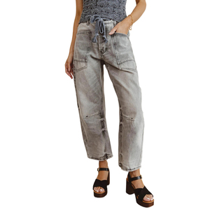 Pantalones vaqueros de mujer Channel Chic a rayas, estilo casual, con cordón, de pierna ancha, tipo herradura, hasta el tobillo, con bolsillos - Product Image 4