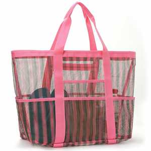 Bolsa de Playa Grande de Malla a Rayas con Bolsillos Laterales para Mujer, Transparente, Antiarena, Ligera y Colorida para el Verano - Product Image 1