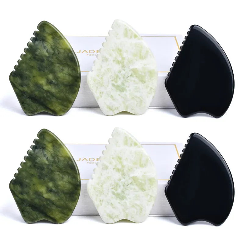 Biểu tượng tùy chỉnh thực sự tự nhiên màu đen Obsidian Nephrite thạch anh pha lê mặt cơ thể Massage Mặt công cụ màu xanh lá cây ngọc guasha đá gua SHA