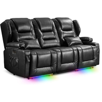 Sofá Reclinable Moderno de Tres Plazas con Respaldo Dividido Ajustable, Cargador Multi-Puerto, Respaldo Abatible, Iluminación LED, para Cine en Casa