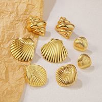 Boucles d'oreilles clous en acier inoxydable gravées avec logo, série Marine, coquillages, étoiles de mer, conques, plaqué or PVD, modèle de bijoux